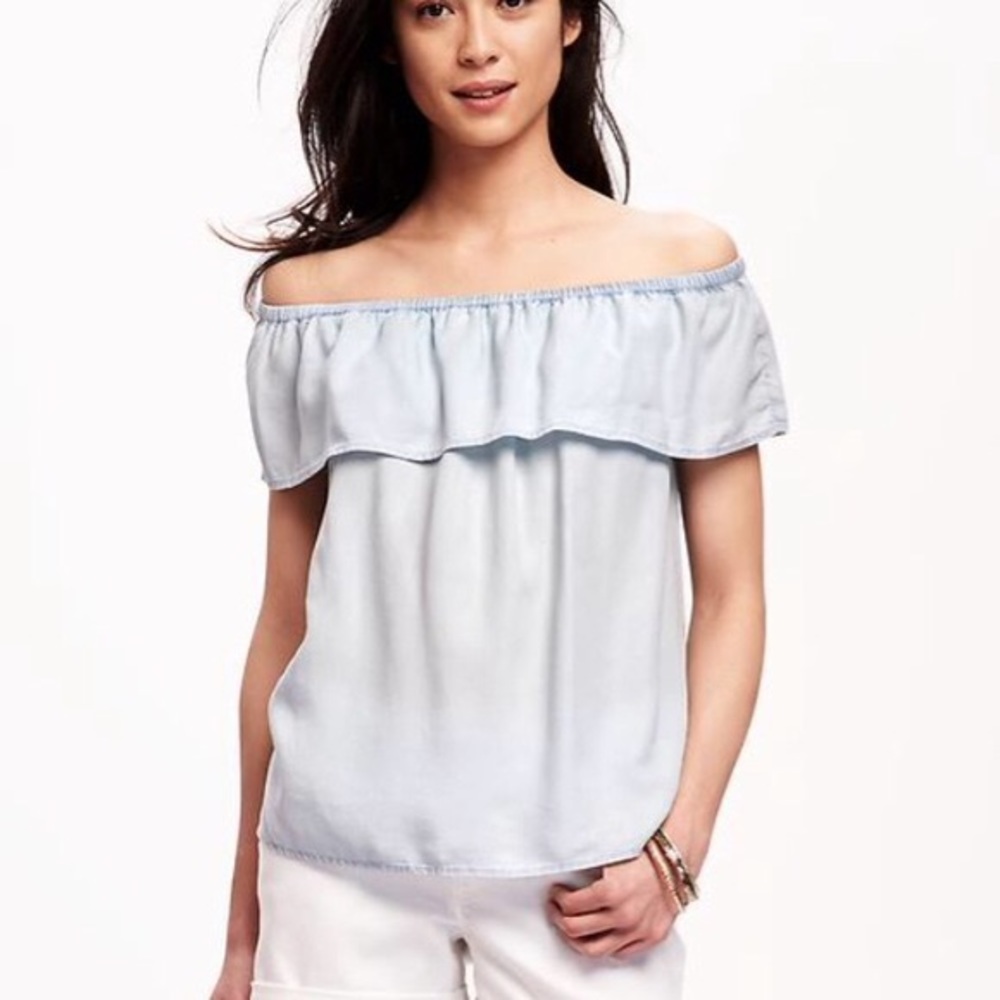 Light blue chambray off the shoulder Old Navy top